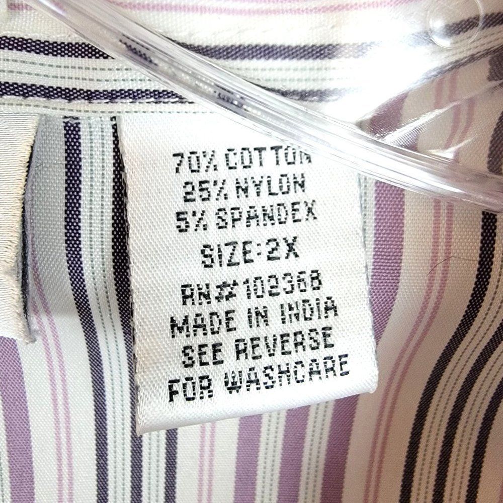 Club"Z" Collection Purple Black Stripes 3/4 Sleeves Stretch Button Down Shirt 2X - Picture 7 of 7